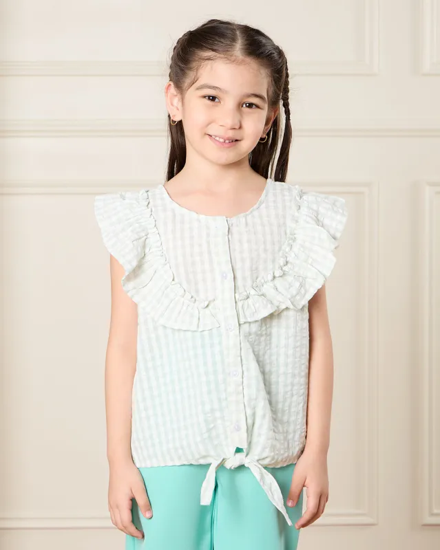 Girls Blue Checkered Front Knot Top sold by Redtag