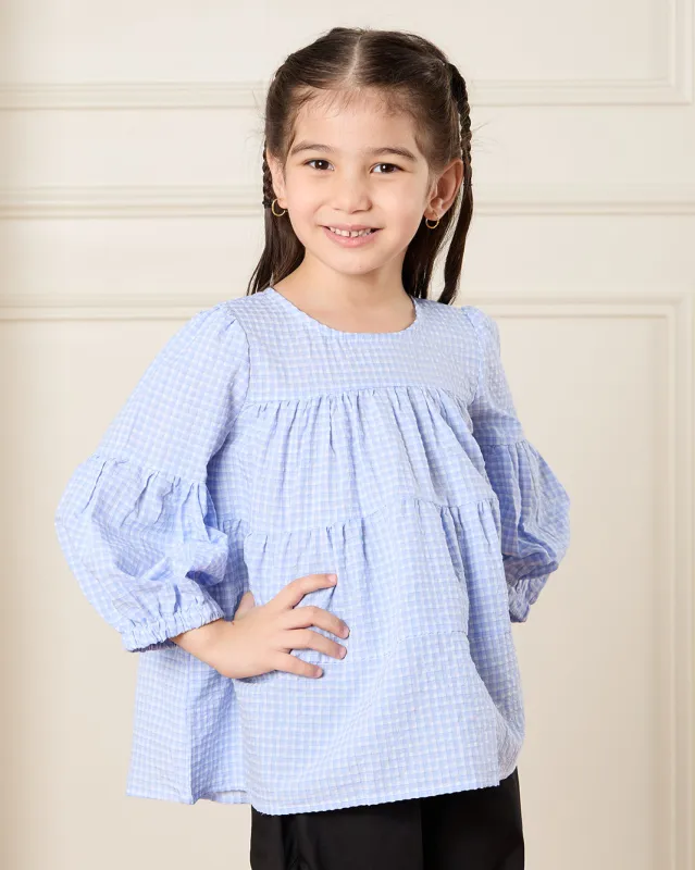 Girls Blue Checkered Top sold by Redtag