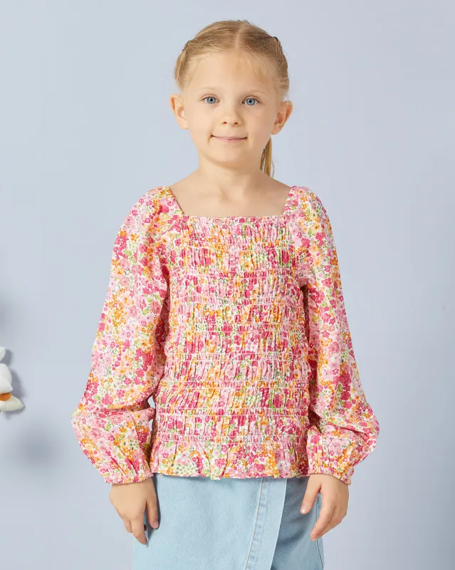 Girls Pink Floral Print Top sold by Redtag