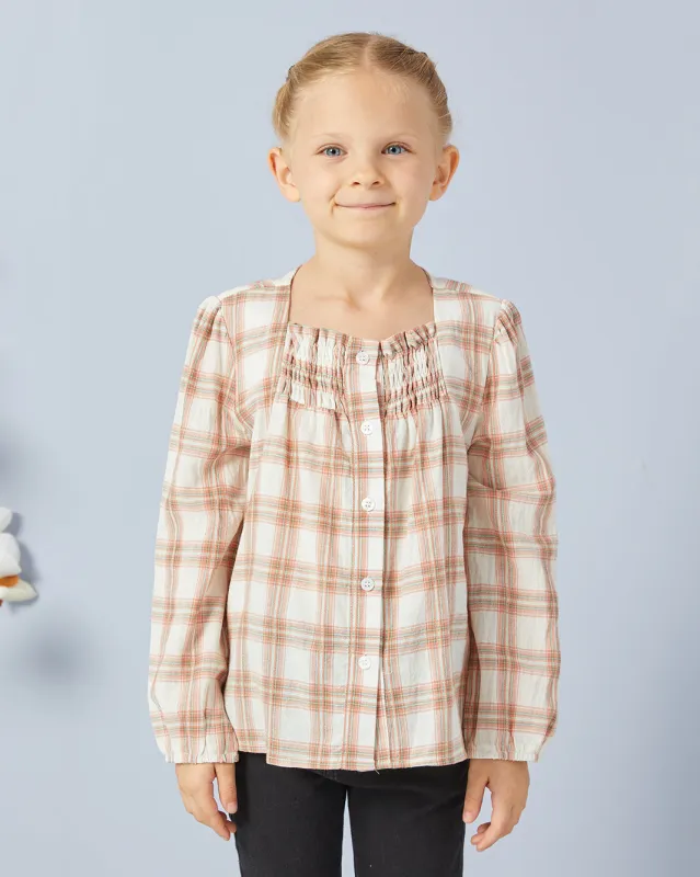 Girls Beige Checkered Top sold by Redtag