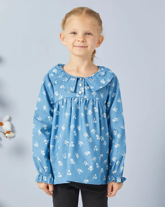 Girls Blue Floral Print Top sold by Redtag