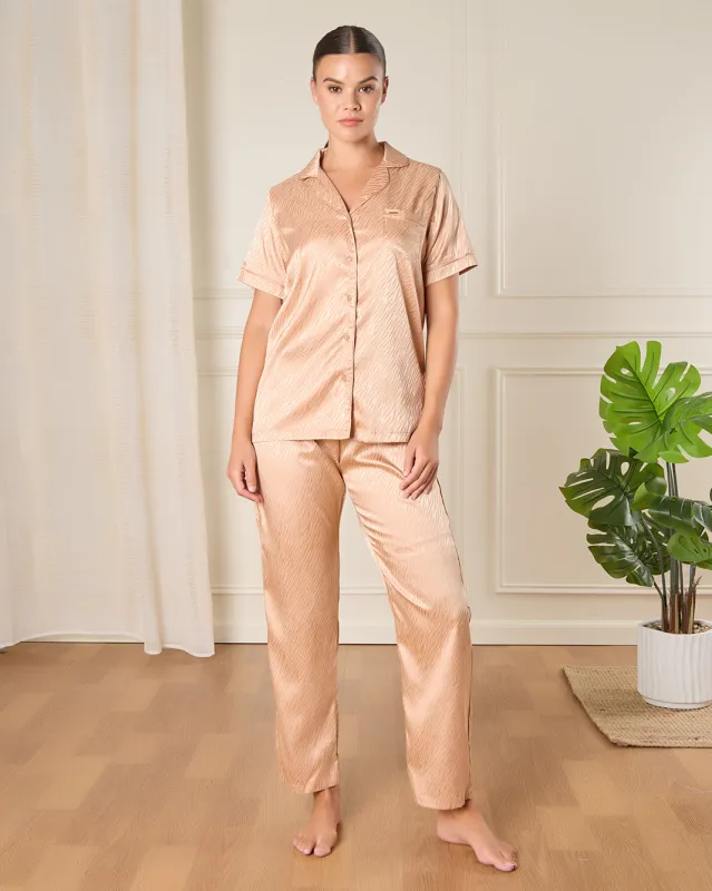 Women Beige Printed Pajama Set (2 Piece) sold by Redtag