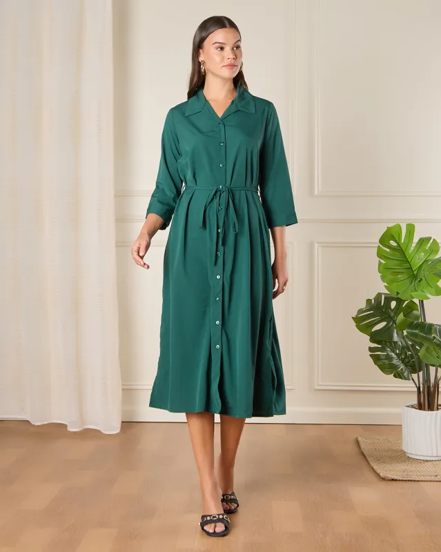 Women Green Collared Dress sold by Redtag