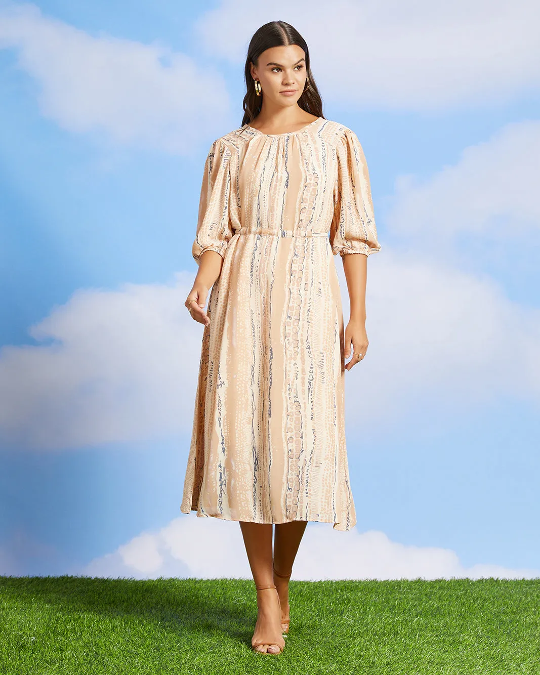 Women Beige Printed Dress sold by Redtag