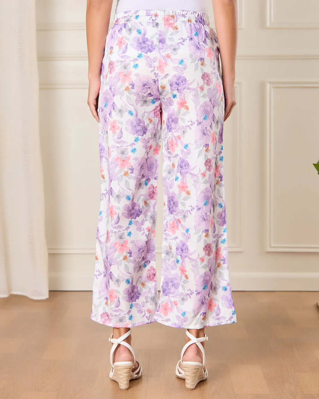 Women Purple Printed Wide Leg Casual Trousers sold by Redtag product image thumbnail 3