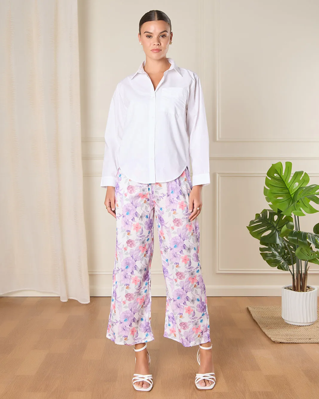 Women Purple Printed Wide Leg Casual Trousers sold by Redtag product image thumbnail 2