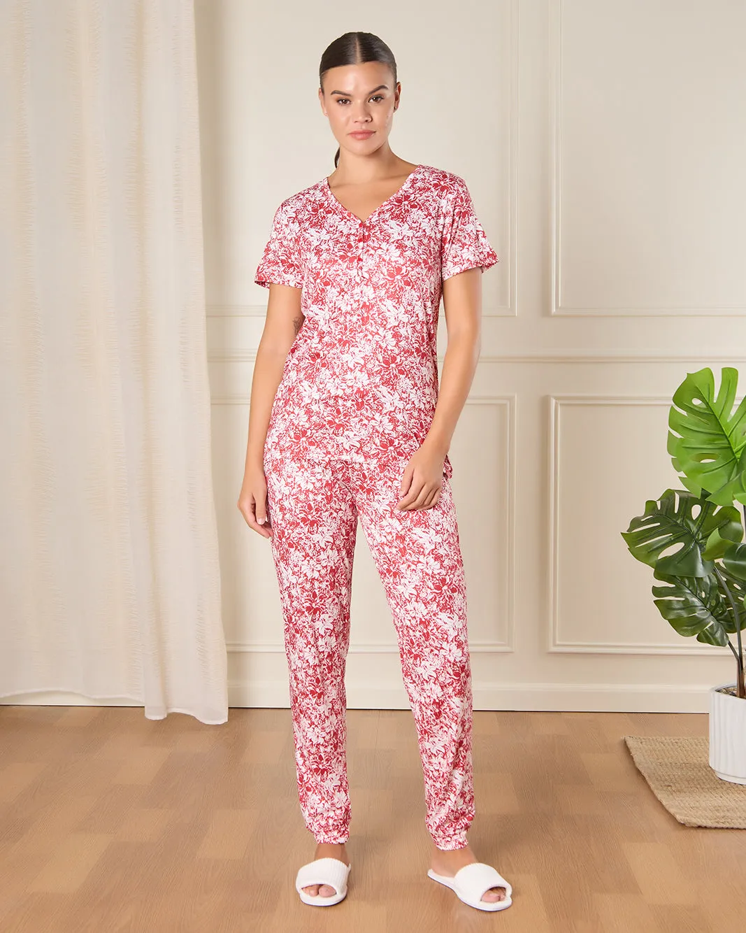Women Red Printed Pajama Set (2 Piece) sold by Redtag
