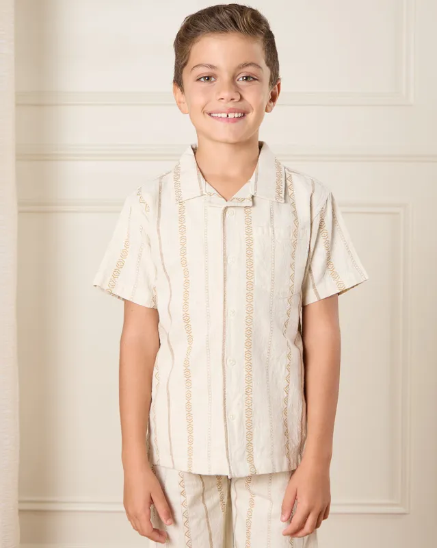 Boys Beige Striped Short Sleeved Shirt sold by Redtag