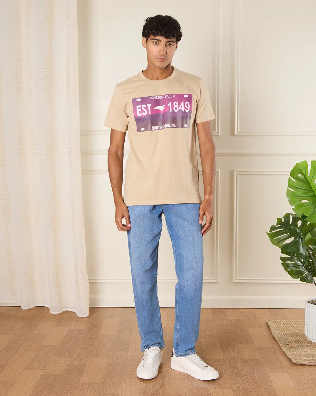 Men Beige Graphic T-Shirt sold by Redtag product image thumbnail 2