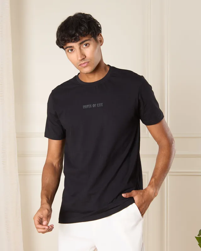 Men Black Print Active T-Shirt sold by Redtag