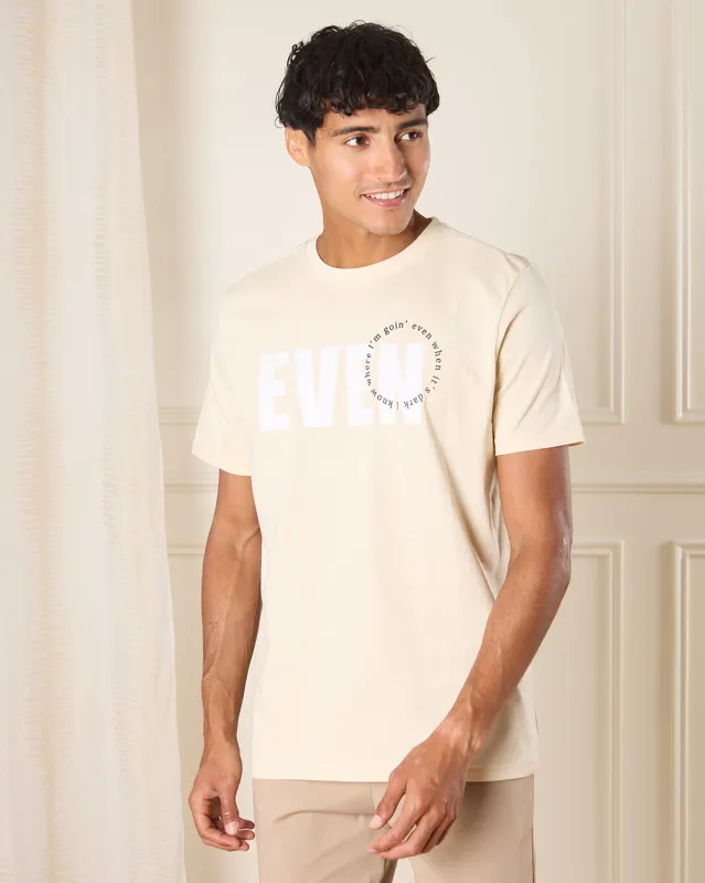 Men Beige Even Print T-Shirt sold by Redtag