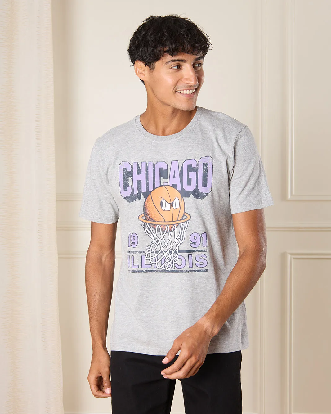 Men Grey Chicago Print T-Shirt sold by Redtag
