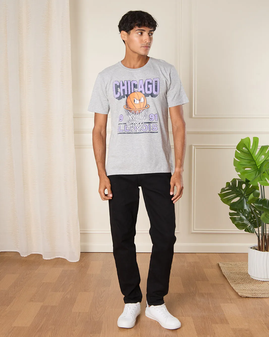 Men Grey Chicago Print T-Shirt sold by Redtag product image thumbnail 2