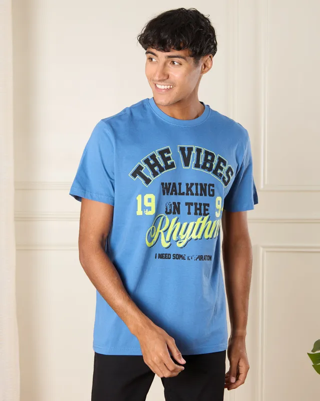 Men Blue The Vibes Print T-Shirt sold by Redtag