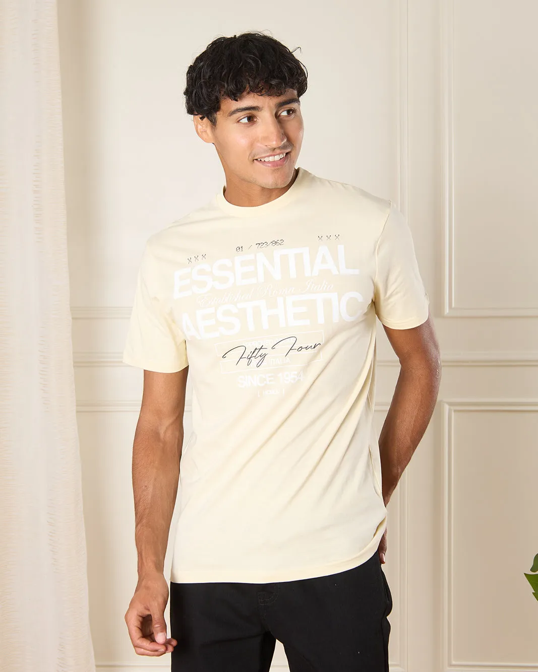Men Beige Essential Print T-Shirt sold by Redtag