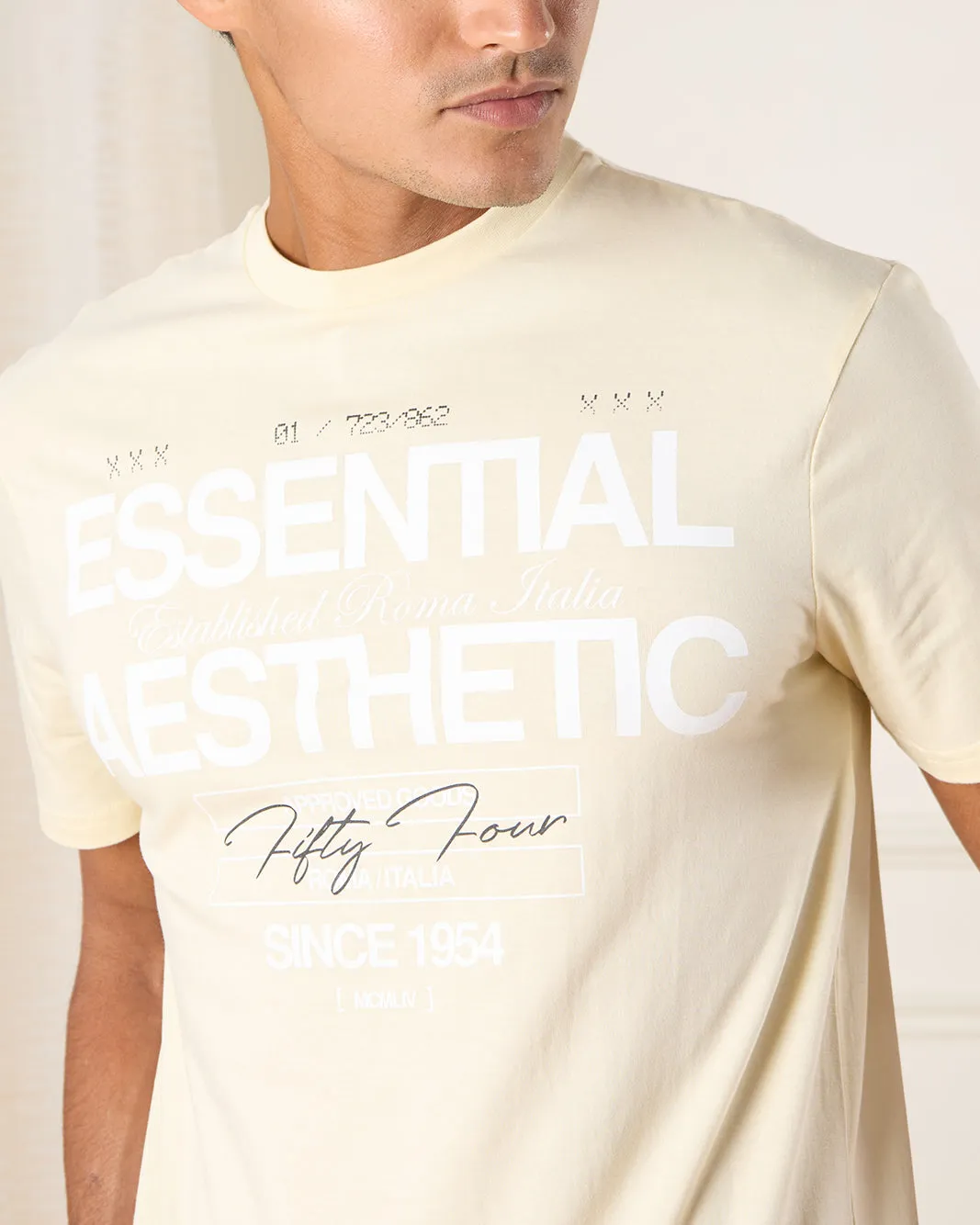 Men Beige Essential Print T-Shirt sold by Redtag product image thumbnail 4