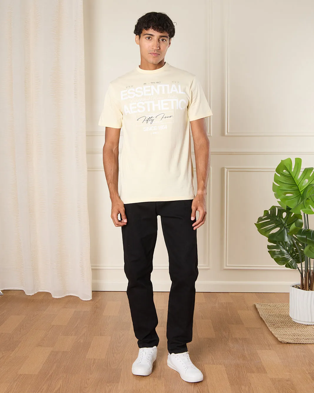 Men Beige Essential Print T-Shirt sold by Redtag product image thumbnail 2