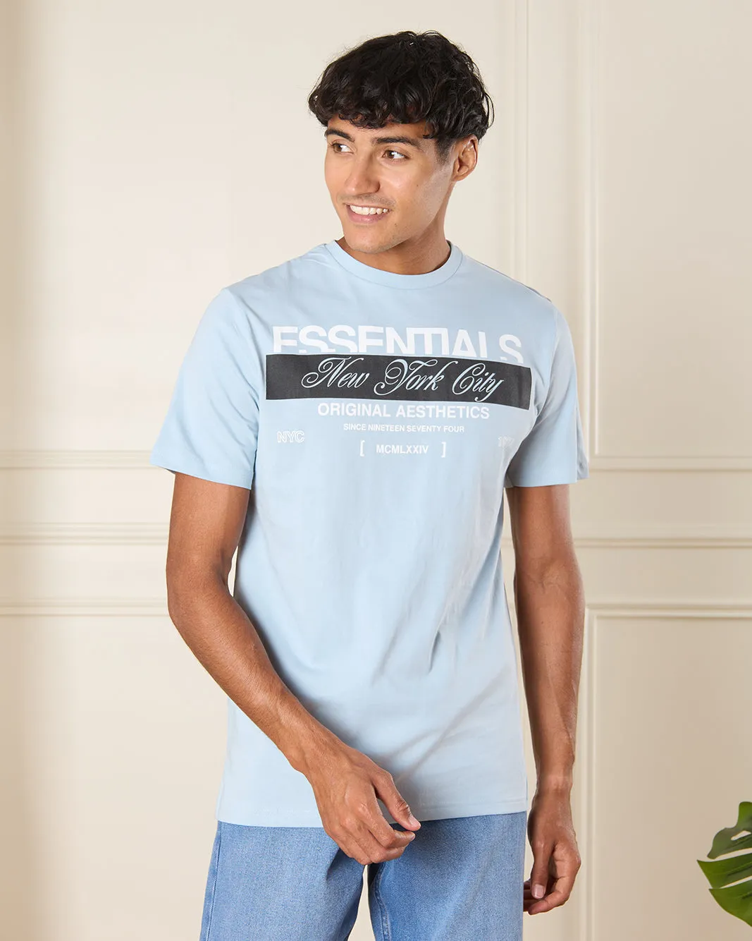 Men Blue Essentials Print T-Shirt sold by Redtag