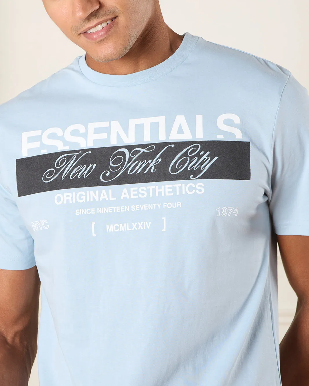 Men Blue Essentials Print T-Shirt sold by Redtag product image thumbnail 4