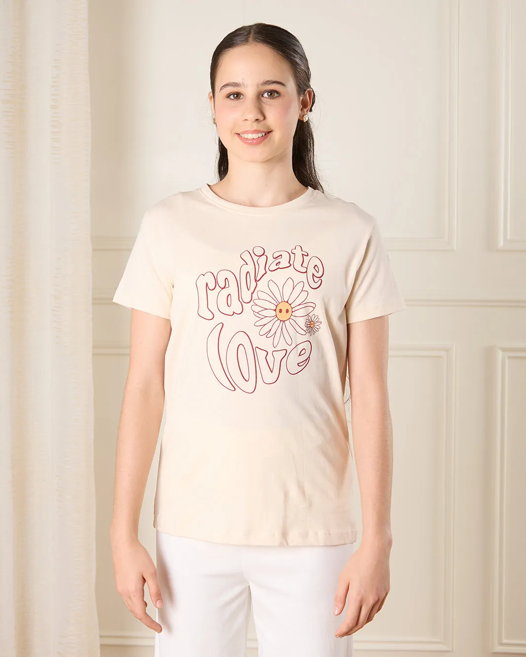 Senior Girls Beige Printed T-Shirt sold by Redtag