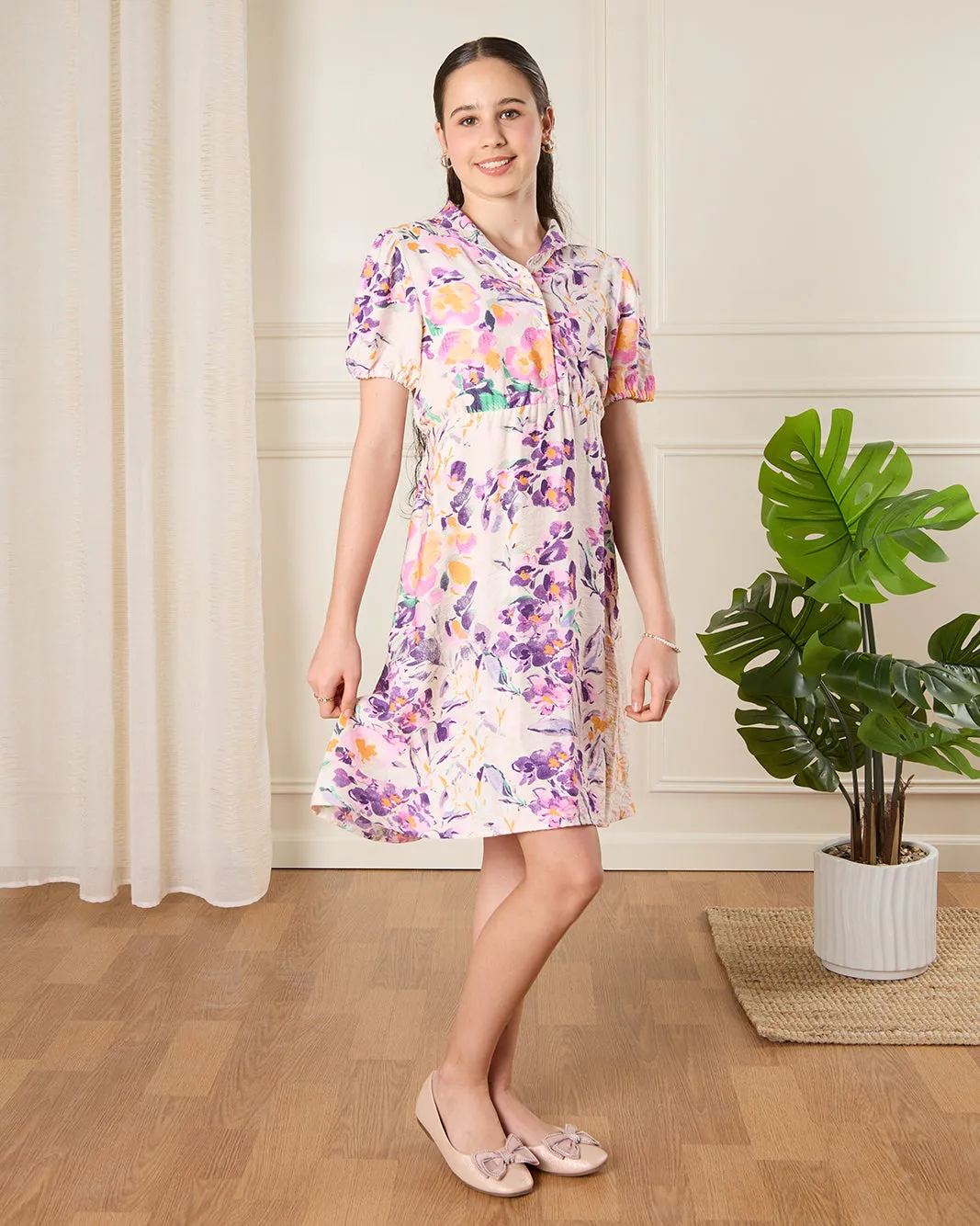 Senior Girls White Printed Casual Dress sold by Redtag product image thumbnail 2