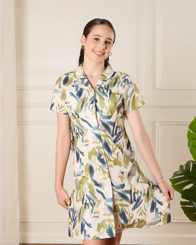 Senior Girls White Printed Casual Dress sold by Redtag