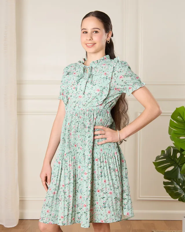 Senior Girls Green Floral Dress sold by Redtag