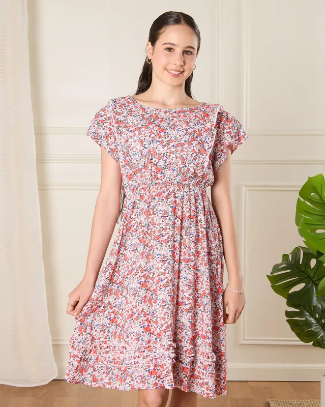 Senior Girls Pink Floral Dress sold by Redtag