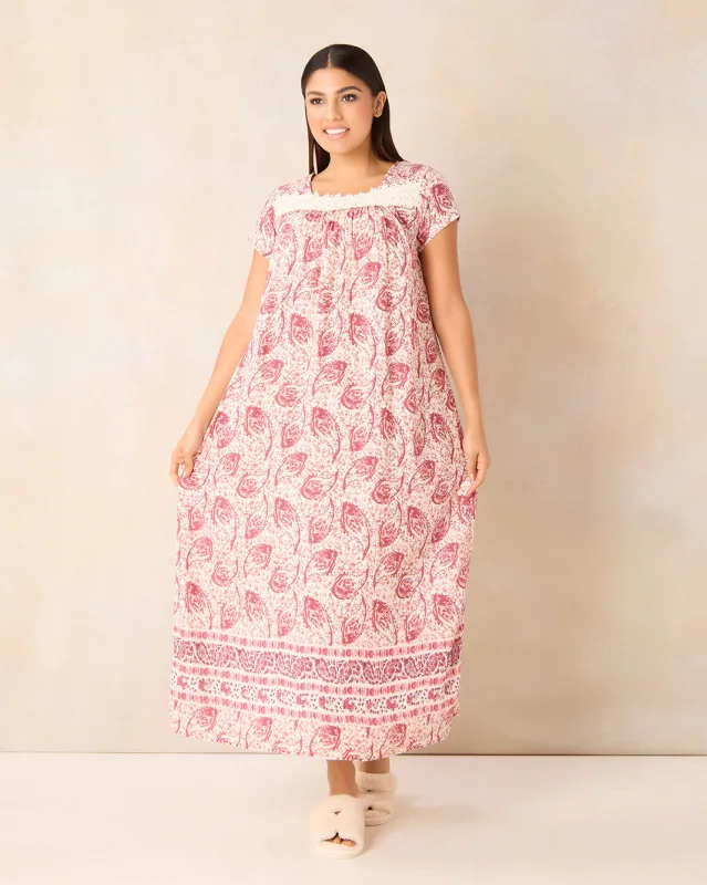 Women Pink Floral With Lace Detail Nightgown sold by Redtag