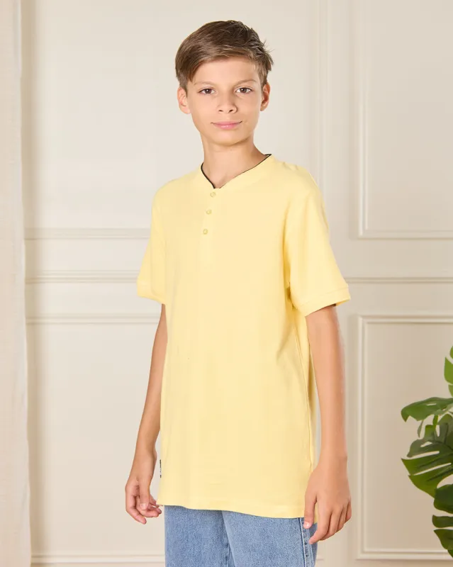 Senior Boys Yellow Mandarin Collared T-shirt sold by Redtag