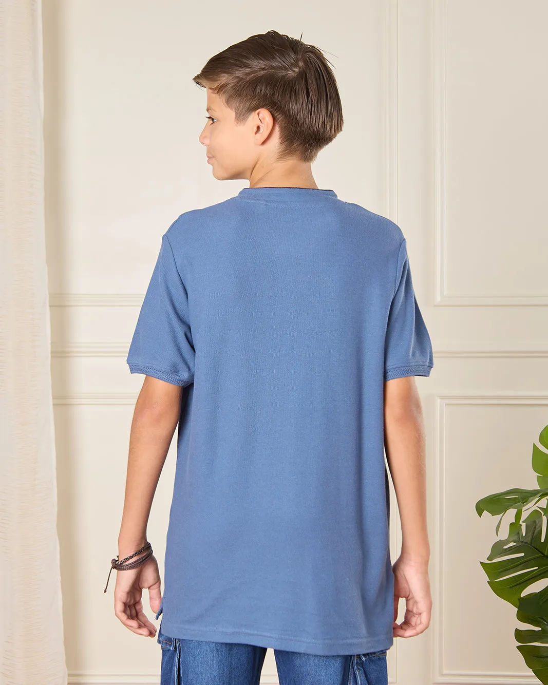 Senior Boys Blue Mandarin Collared T-shirt sold by Redtag product image thumbnail 3