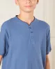 Senior Boys Blue Mandarin Collared T-shirt sold by Redtag