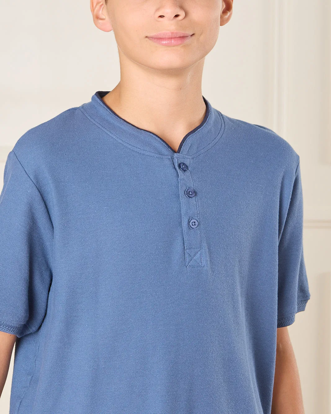 Senior Boys Blue Mandarin Collared T-shirt sold by Redtag product image thumbnail 4