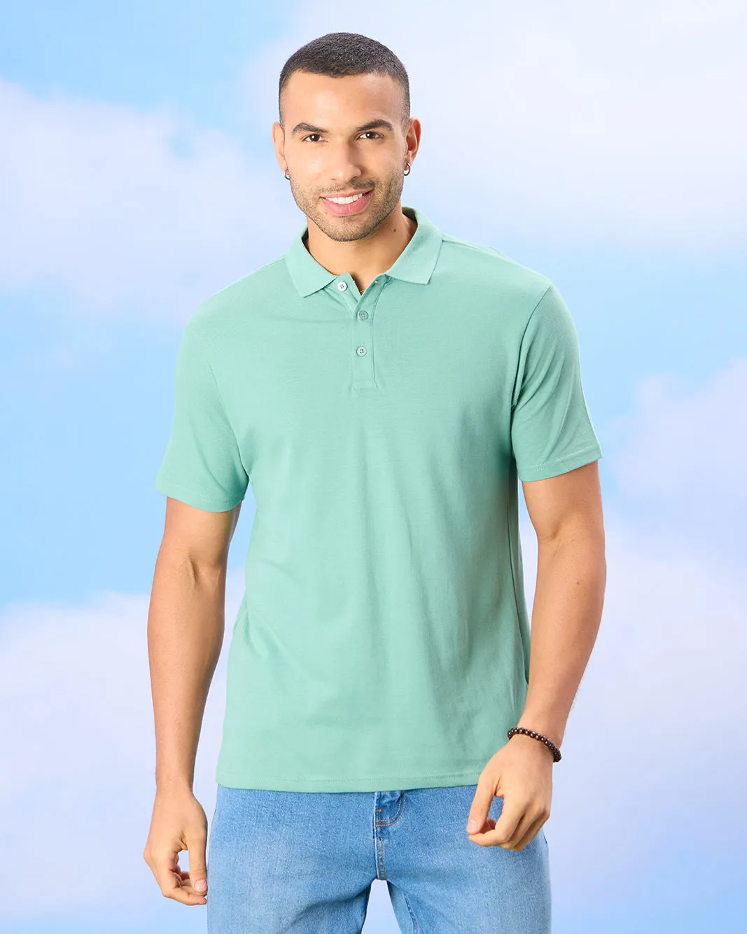 Men Green Basic Polo Shirt sold by Redtag