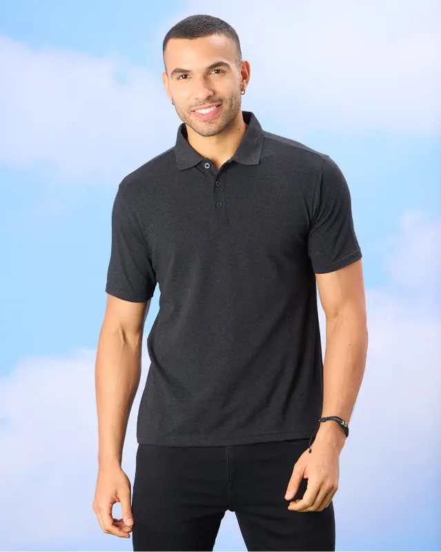Men Charcoal  Basic Polo Shirt sold by Redtag