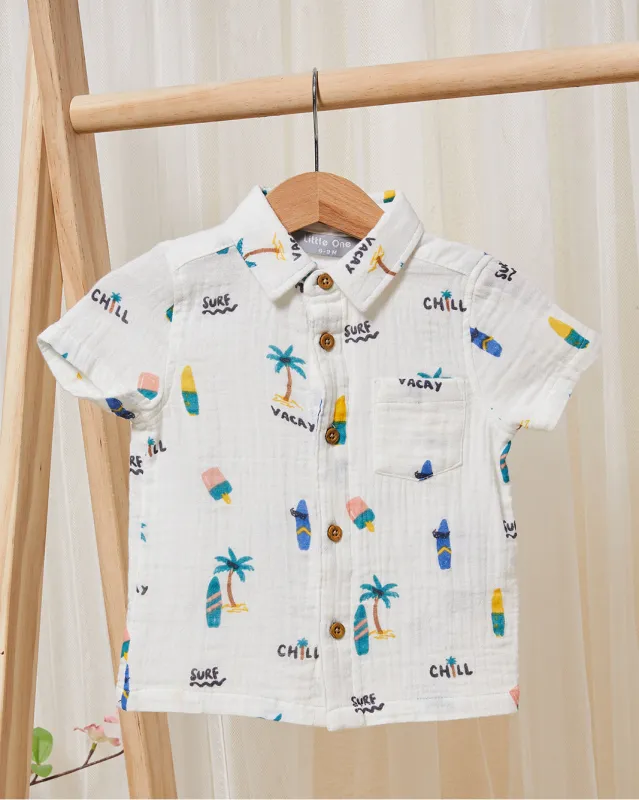 Infant Boys White Printed Casual Shirt sold by Redtag