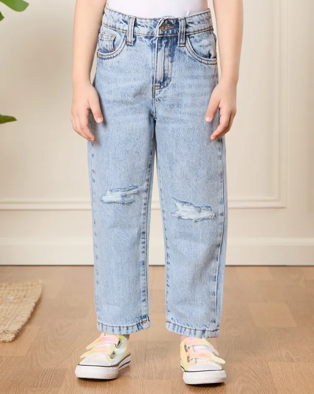 Girls Blue Solid Straight Fit Jeans sold by Redtag