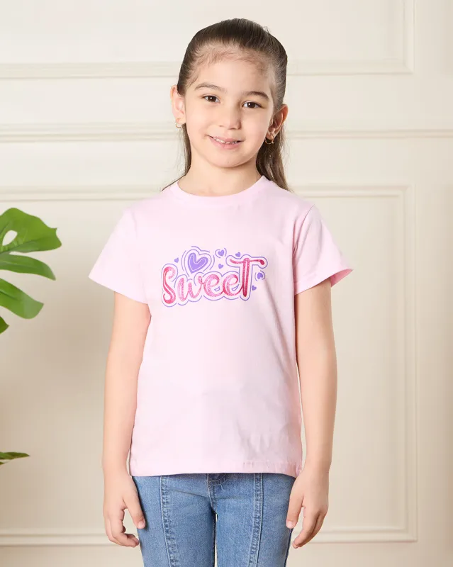 Girls Pink Sweet Print T-Shirt sold by Redtag
