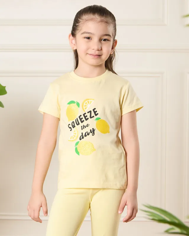 Girls Yellow Lemon Print T-Shirt sold by Redtag