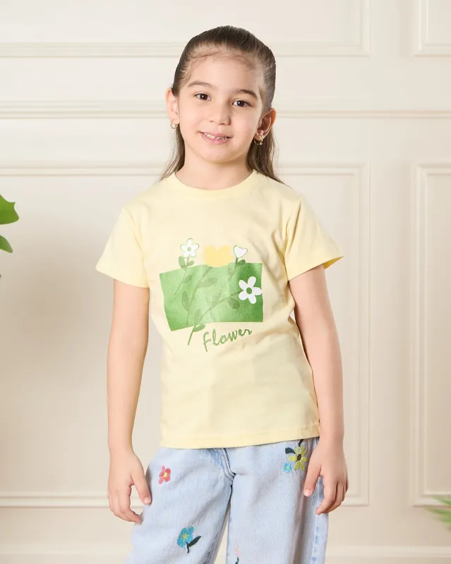 Girls Yellow Floral Print T-Shirt sold by Redtag