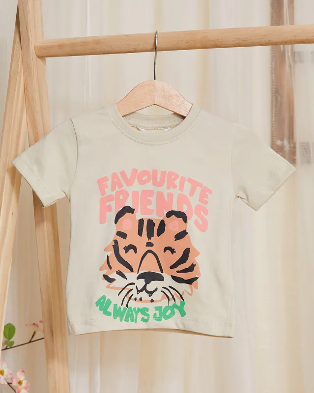 Infant Boys Beige Tiger Face Print T-Shirt sold by Redtag