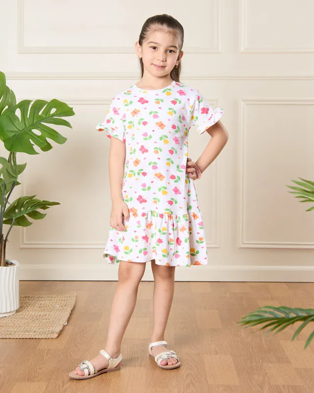Girls White Floral Print Dress sold by Redtag