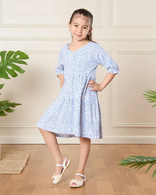 Girls Blue Printed Dress sold by Redtag