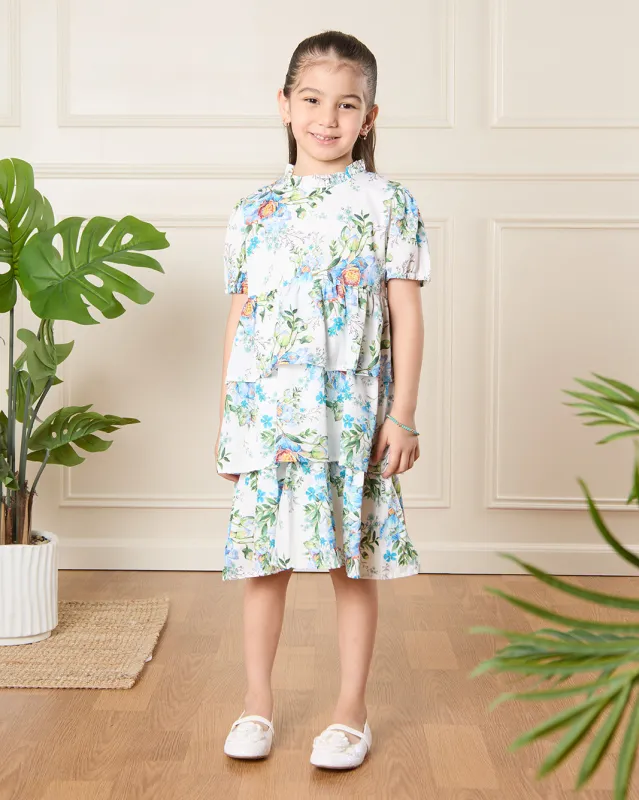 Girls White Printed Dress sold by Redtag