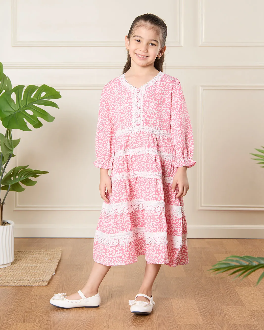 Girls Pink Printed Dress sold by Redtag