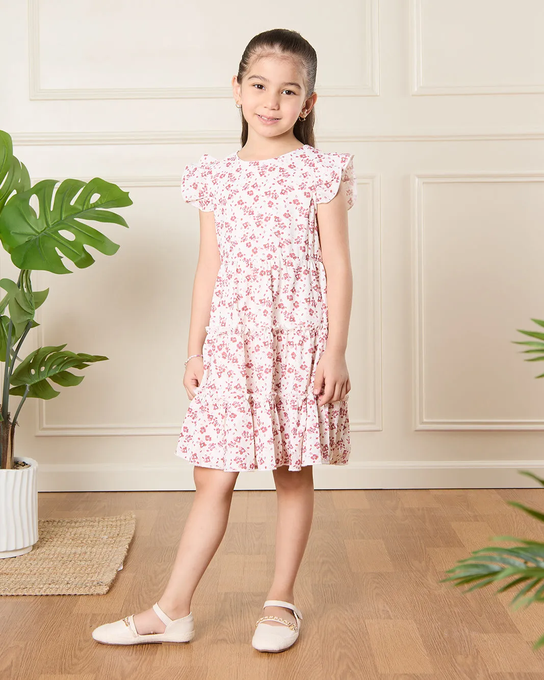Girls White Floral Print Dress sold by Redtag
