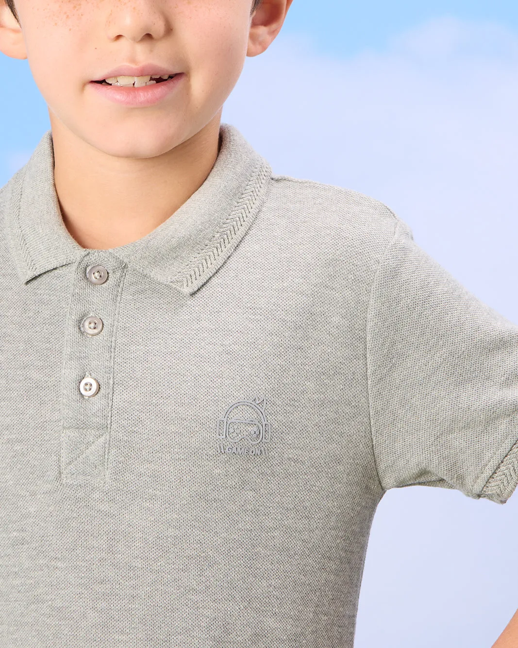 Boys Grey Mandarin Polo Shirt sold by Redtag product image thumbnail 4