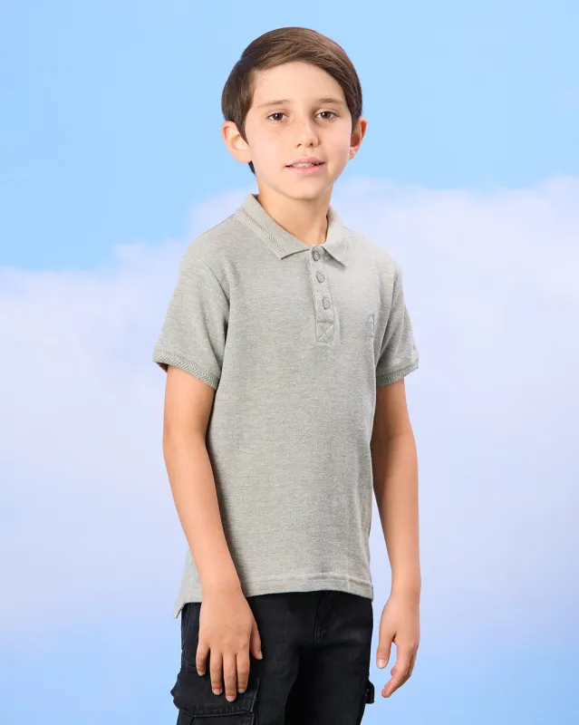 Boys Grey Mandarin Polo Shirt sold by Redtag