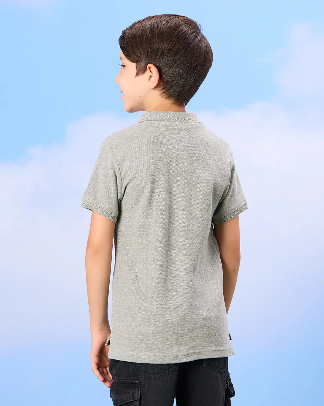 Boys Grey Mandarin Polo Shirt sold by Redtag product image thumbnail 3