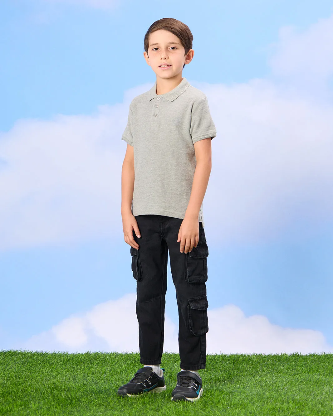 Boys Grey Mandarin Polo Shirt sold by Redtag product image thumbnail 2